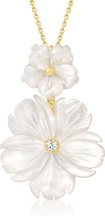 Ross-Simons Mother-Of-Pearl and. White Topaz Flower Pendant Necklace in 18kt Gold Over Sterling