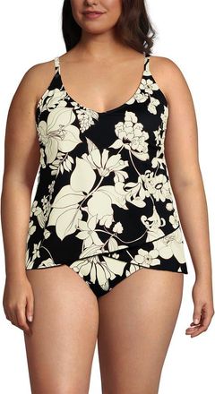 Lands End Plus Size Chlorine Resistant Tulip Hem Tankini Swimsuit Top in Black/egret Lilies at Nordstrom, Size 1X