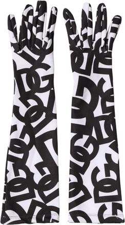 Dolce & Gabbana Black White DG Logo Elbow Length Mitten Womens Gloves
