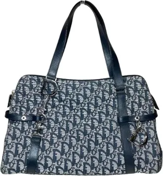 Dior Pre-owned Handbags, female, Blue, Size: ONE SIZE Pre-owned Trotter Canvas Leather Boston Bag