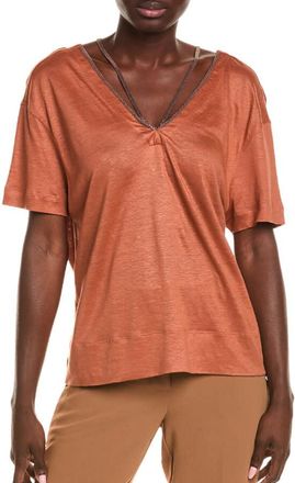 Brunello Cucinelli Rust Silk Blend Beaded Top, Size Medium