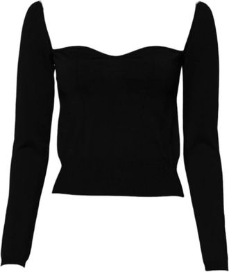 Dolce & Gabbana Vierkante Hals Gebreide Pullover Sweater - Dames - Longsleeves - Zwart - M - Polyester - Tops