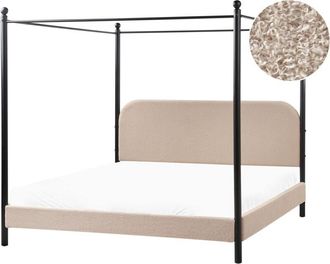 Beliani Four Poster Bed Boucle DANNEMOIS 180 x 200 cm (EU Super King) Taupe
