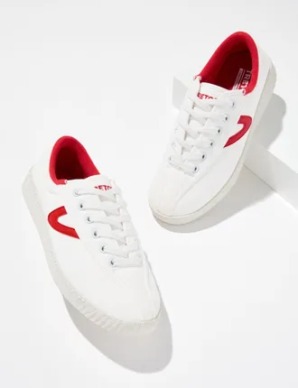 Tretorn Hopper Canvas Sneakers - White/Red - 6 1/2 M Talbots