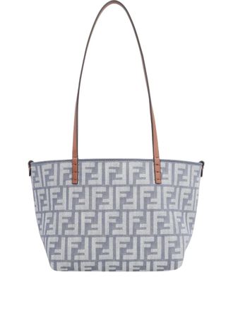 Fendi small Roll FF-logo leather-handle tote bag - Blue