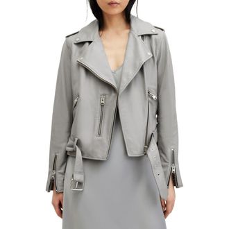 AllSaints Balfern Belted Leather Biker Jacket in Ultimate Grey at Nordstrom Rack, Size 4 Us / 8 Uk