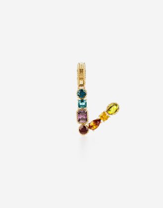 Dolce & Gabbana Charm V Lettering 18-carat Yellow Gold And Multicolored Gems - Woman Charms Gold Onesize