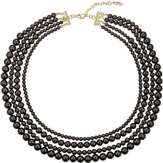 Eyecandy LA Eye Candy La Onyx Beaded Multi Layer Drop Collar Necklace