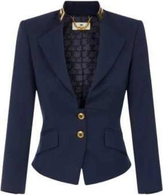 Elisabetta Franchi Gabardine Jasje met Juwelenkraag - Dames - Blazers - Blauw - S - Wol - Jassen