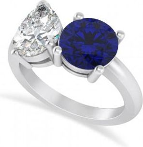 Allurez Round/Pear Diamond & Blue Sapphire Toi et Moi Ring 18k White Gold (4.00ct)