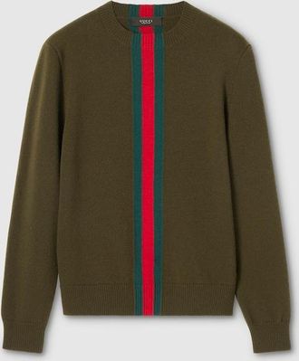 Gucci Knit Wool Sweater With Web Intarsia, Size XXXL, Green, Ready-to-wear