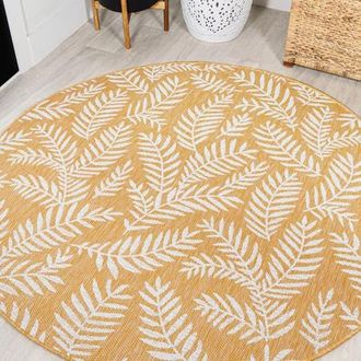 Jonathan Y Designs Nevis Palm Frond Indoor/Outdoor Round Area Rug in Yellow/cream at Nordstrom, Size 5Ft 0In X 5Ft 0In