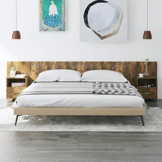 vidaXL Cabecero De Cama Con Mesitas Madera Contrachapada Roble Ahumado Vidaxl