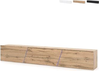 Vivaldi Mueble TV moderno suspendido de 240 cm con 3 puertas y luz LED Selby Mueble de TV suspendido moderno de dise&ntilde;o de 240 cm con 3 - Natural