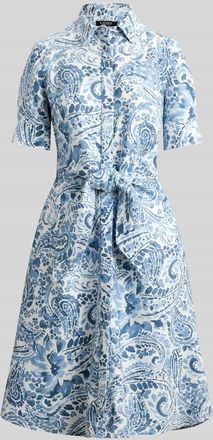 Lauren Ralph Lauren Leinenkleid aus reinem Leinen mit Bindeg&uuml;rtel in Blau Melange, Gr&ouml;&szlig;e 40