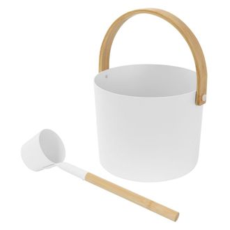 ECD Germany Accesorios para sauna set de 2 piezas de aluminio y bamb&uacute; cubo de 6L