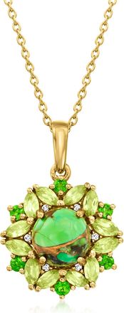 Ross-Simons Green Turquoise and Multi-Gemstone Pendant Necklace With White Zircon in 18kt Gold Over Sterling