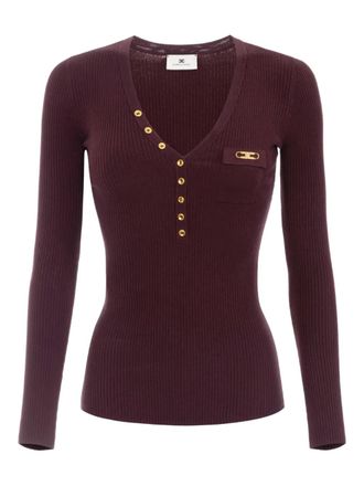 Elisabetta Franchi ribbed button top - Brown