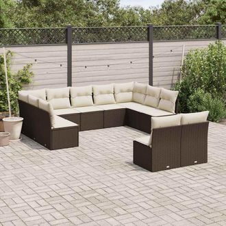 vidaXL Set De Sof&aacute;s De Jard&iacute;n 11 Pzas Cojines Rat&aacute;n Sint&eacute;tico Marr&oacute;n Vidaxl
