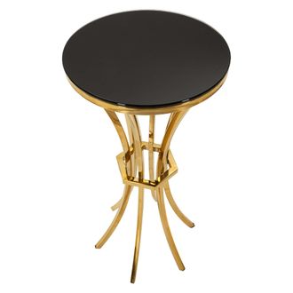 Dmora Mesa De Centro Datenoda, Forma Redonda, Color Tablero Transparente, Estructura De Vidrio, 40x40x81h Cm Oro