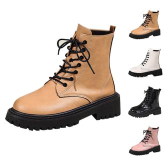 Generic Womens Platform Combat Boots with Side Zipper Lace-up Ankle Booties Chunky Low Heel Lug Sole Motorcycle Boots Ladies Comfortable Anti-Slip Walking Boo