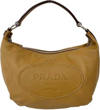Prada Beige Leather Handbag Shoulder Bag Tote Bag (Pre-Owned)