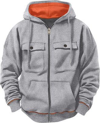 Generic Work Hoodies for Men UK Military Jacket Full Zip Sweatshirt Long Sleeve Casual Hoody Multi Pockets Warm Sport Hooded Sweatshirts Comfortable Winter Ja