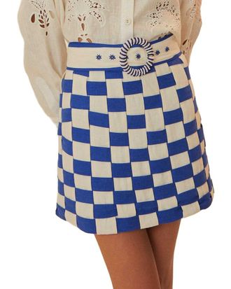 Farm Rio Linen-Blend Bicolor Interweaving Mini Skirt