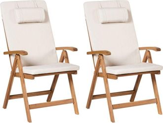 Beliani Beliani - Rustic Set of 2 Garden Chairs Light Acacia Wood Folding Light Beige Cushions Java Premium