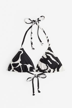 H&M Wattiertes Triangel-Bikinitop - Schwarz/Weiss Gemustert