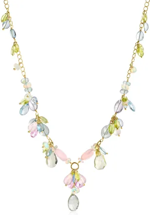 Ross-Simons Multi-Gemstone Bead Floral Necklace in 18kt Gold Over Sterling