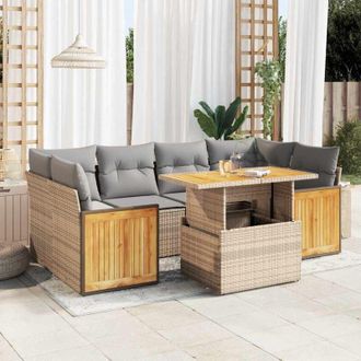 vidaXL Set Sof&aacute;s Jard&iacute;n Y Cojines 7 Pzas Rat&aacute;n Sint&eacute;tico Acacia Beige Vidaxl