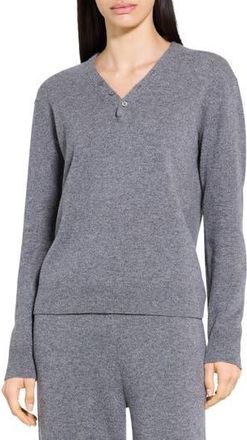 Theory Cashmere Henley Sweater in Light Charcoal at Nordstrom Rack, Size Large