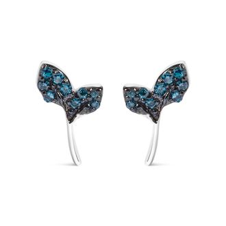 House of Brilliance Sterling Silver Blue Treated Diamond Accent Leaf Stud Earrings