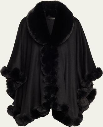 Sofiacashmere Cashmere Faux Fur Trim Cape
