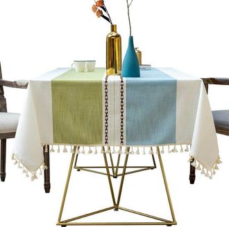 No Brand Mantel Rectangular De Lino Para Exteriores, Mantel De Algod&oacute;n Impermeable De Estilo R&uacute;stico Bohemio Borlas, Resistente Sin Arrugas, 90 X 140 Cm