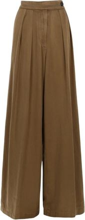 Dries Van Noten Wijde Pantalon met Plooi - Dames - Wijde Broeken - Bruin - M - Katoen - Broeken