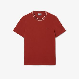 Lacoste Mens Lacoste Stretch Pique Stripe Collared T-Shirt in Red