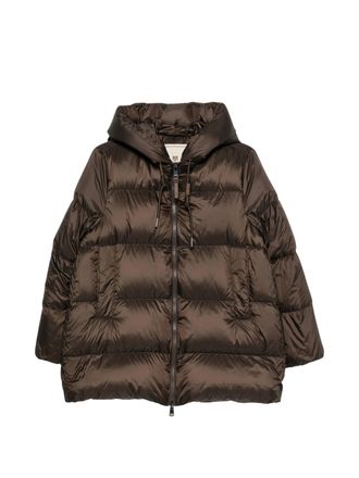 Mabrun Dark Brown Fatima Quilted Hooded Polyester Down Jacket