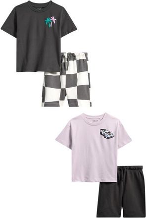 Next Kids Graphic T-Shirt & Shorts Set in Charcoal Grey/lilac at Nordstrom, Size 12-18M