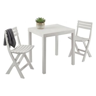 Dmora Sal&oacute;n De Jard&iacute;n Ortisei, Conjunto De Jard&iacute;n Con 1 Rectangular Y 2 Sillas Plegables Pic Nic Conjunto Interior Y Exterior, 100% Made In Italy, Blanco, C