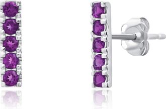 MAX + STONE 14k Yellow or White Gold Small Gemstone Bar Stud Earrings