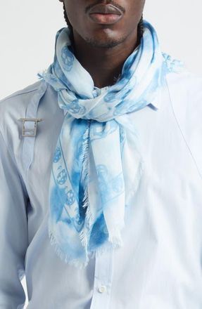 Alexander McQueen Classic Skull Bleached Foulard Scarf in Ivory/Blue at Nordstrom