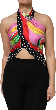 Dolce & Gabbana Womens Multicolor Halter Party Evening Cropped Top Silk