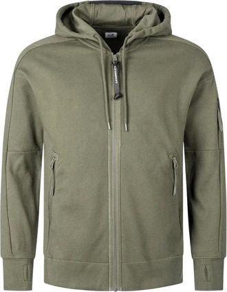 C.P. Company Felpa con zip e cappuccio in pile diagonale con lente - - Sweatshirts & Hoodies - Uomo - Verde - L