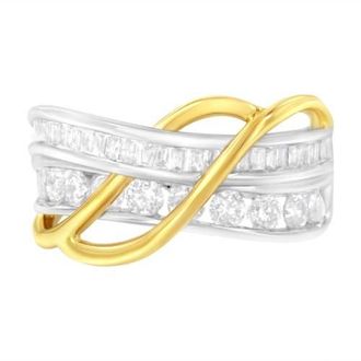 House of Brilliance 10K White and Yellow Gold 1 1/10 cttw Diamond Bypass Band Ring at Nordstrom, Size 8