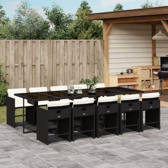 vidaXL Set De Comedor Jard&iacute;n 11 Pzas Con Cojines Rat&aacute;n Sint&eacute;tico Negro