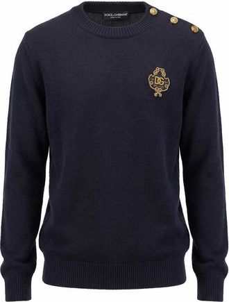 Dolce & Gabbana Blue Embroidered Coat Of Arms Jumper