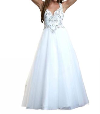 Mac Duggal Halter Ball Gown In White/silver