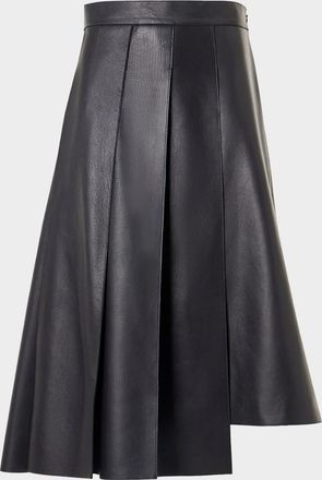 Akris Pleated Leather A-Line Skirt